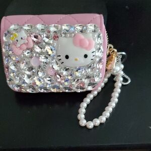 Hello Kitty Pink and White Rhinestone Wristlet Bag Card Holder